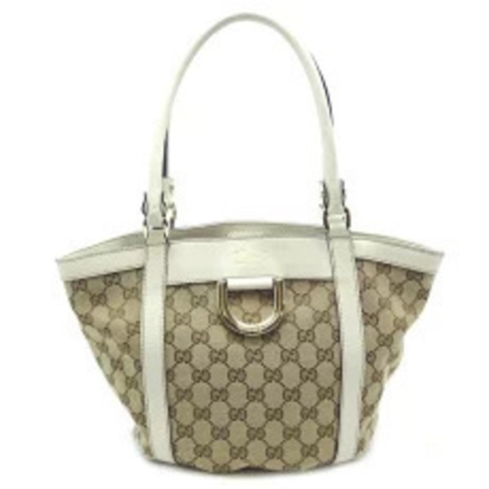 Gucci GG Tote Bag Shoulder Canvas Beige White